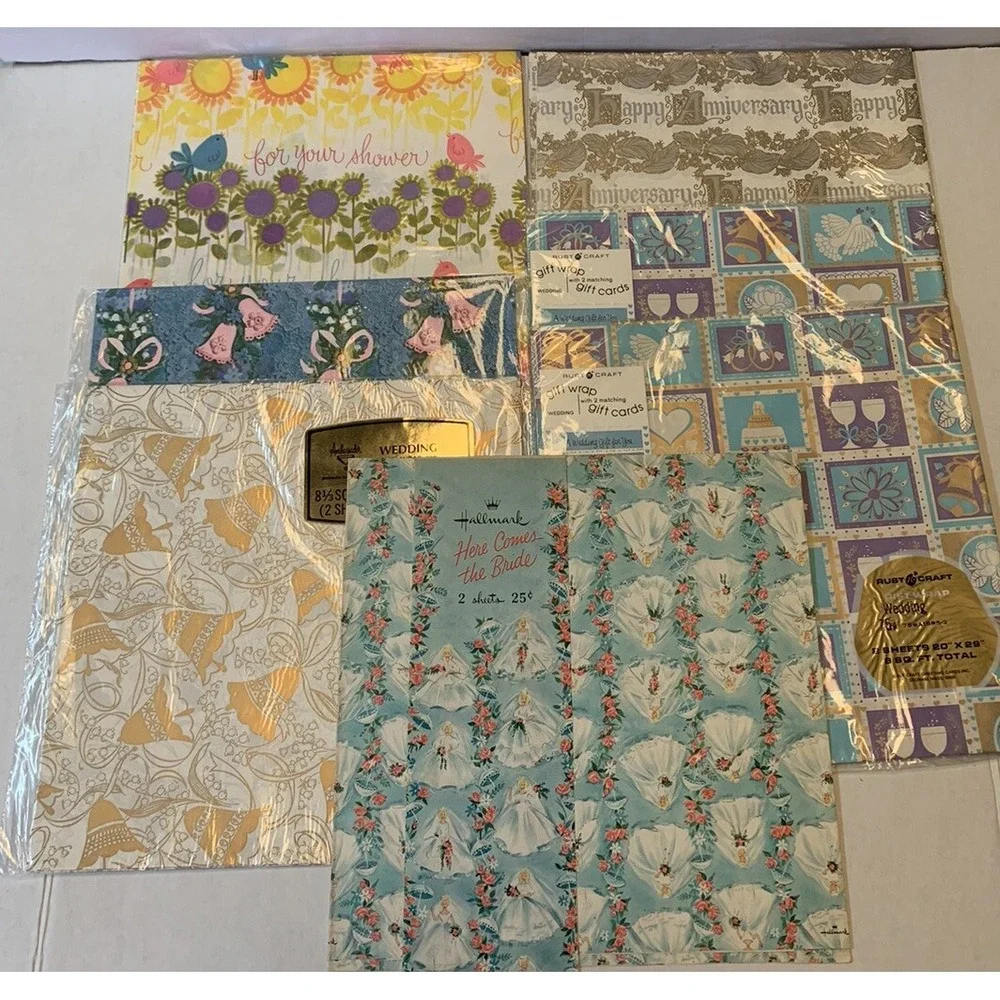 Vtg Mixed Lot Hallmark Rust Craft Wedding Shower Anniversary Gift Wrap Sheets